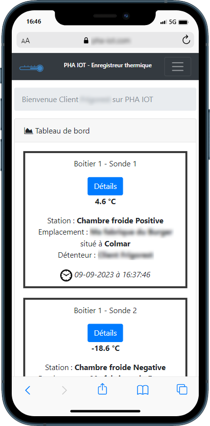 Consultation des températures sur smartphone